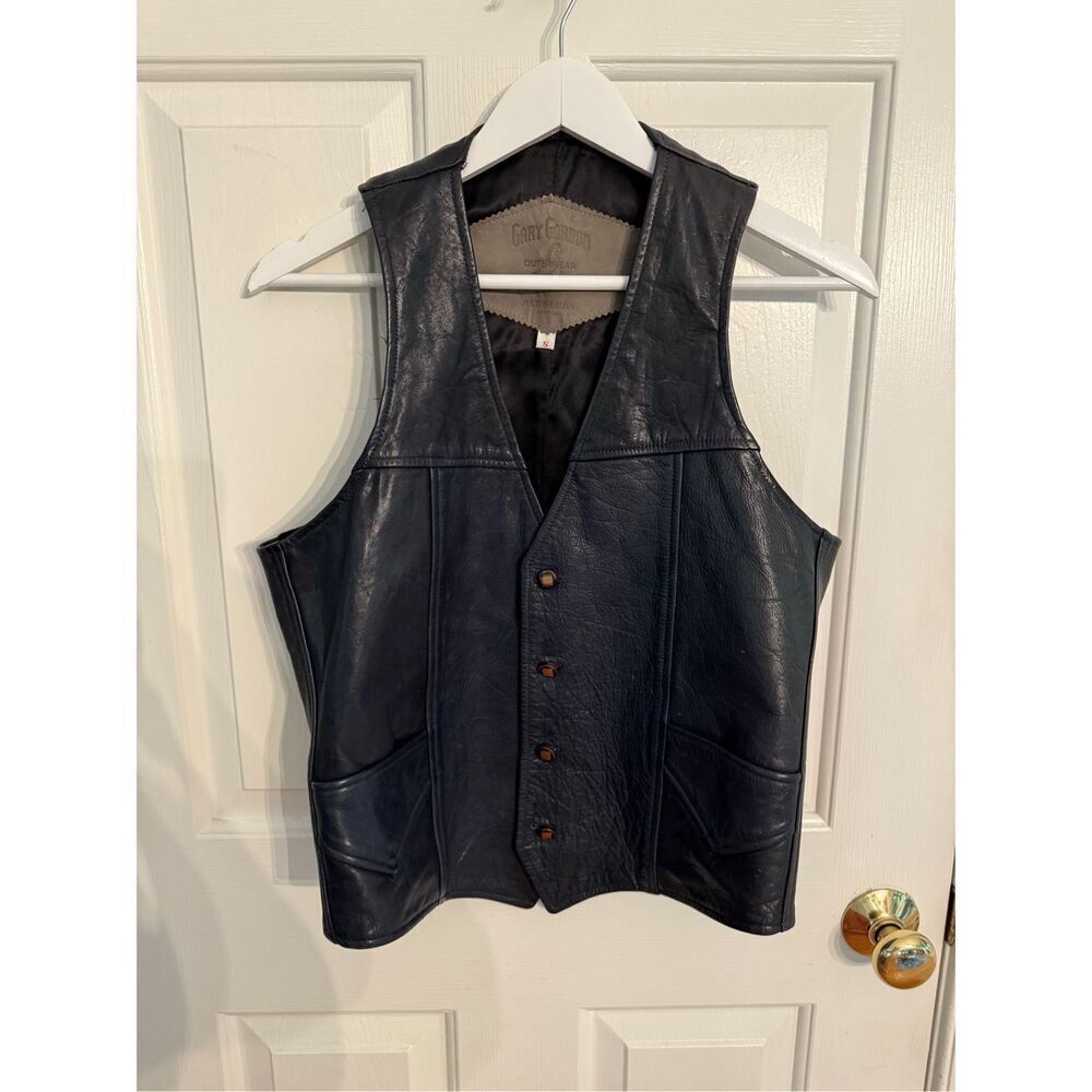 Vintage Gary Gordon by Julius & Sons Black Leather Button Up Vest sz S EUC